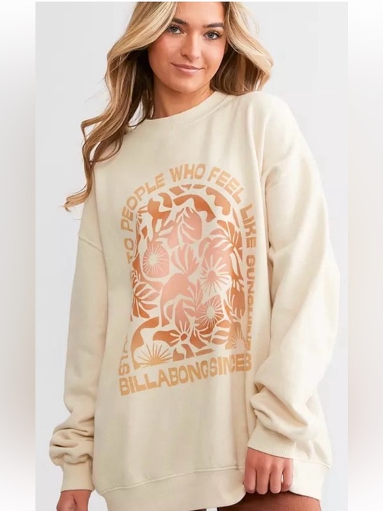 Billabong Tops - Billabong NWT Cream Oversized Crewneck Sweatshirt with Orange Floral Graphic